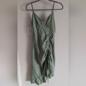 Green Checkered Dress with Ruched Detail